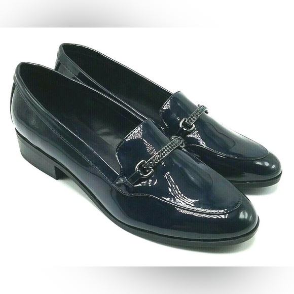 Bandolino Salie Navy Blue Loafers Size 7 Rhinestones Buckle Slip On Classic - Picture 1 of 15